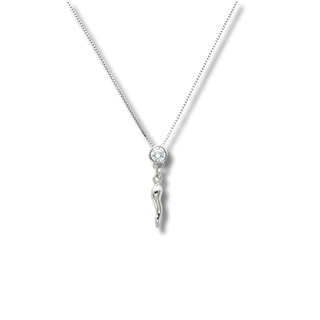 Silver Necklace – Horn & Solitaire Zircon Double Pendant Chain | L'Iconica