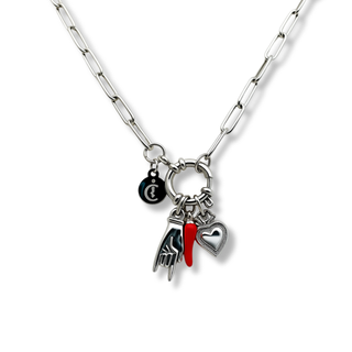 Steel Necklace – Horn Link Chain, Mano Cornuto & Sacred Heart | Vabbe