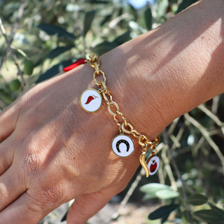 Bracelet Chaîne Maillon en Acier – Corne Rouge & Portafortuna Rond | Fortuna