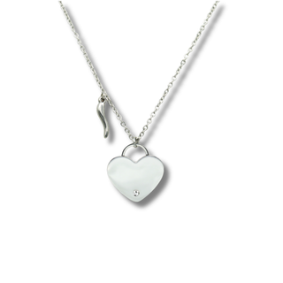 Steel Chain Necklace – Horn & Zircon Heart Medallion | Amore