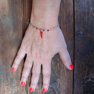Silver Bracelet - Double Strand Chain, Crystal Beads & Horn | Fortuna