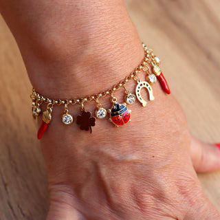 Steel Bracelet – Corno Corona, Clover, Horseshoe, Ladybug | Fortuna