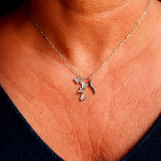 Silver Steel Chain Necklace – Horn & Zircon Butterflies | Estate