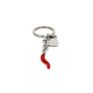 Steel Keychain – Red Horn (Rosso) & Heart Links | Amore