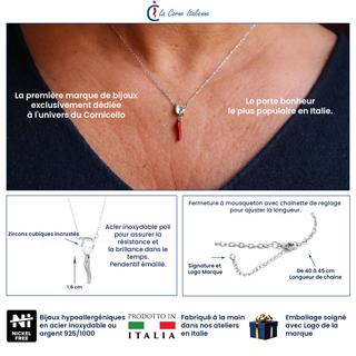 Silver Steel Chain Necklace – Horn & Solitaire Zircon | L'Iconica