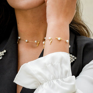 Gold-Plated Stainless Steel Chain Necklace – Mother-of-Pearl & Horn Beads | L'Iconica