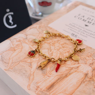 Steel Bracelet Corno Corona, Clover, Mano Cornuto, Cross, Ladybug I Fortuna