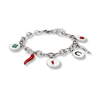 Bracelet Chaîne Maillon en Acier – Corne Rouge & Portafortuna Rond | Fortuna