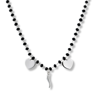 Steel Chain Necklace - Crystal, Horn & Heart Beads | Amore