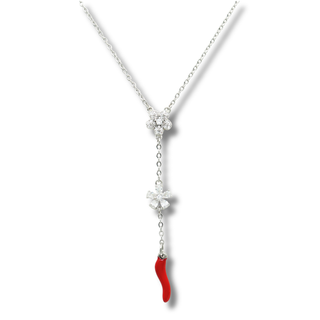 Collier en Acier – Chaîne Cravate Corne & Fleurs en Zircon | Estate