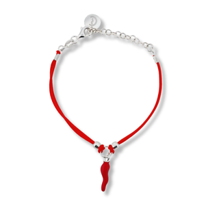 Silver Cord Bracelet – Red Horn Pendant | L’Iconica