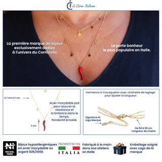 Collier en Acier – Chaîne Double Rangs Corne & Étoile | Fortuna