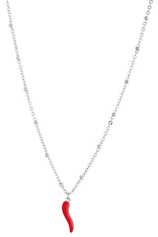 Steel Necklace – Beaded Chain & Horn Pendant | Eleganza