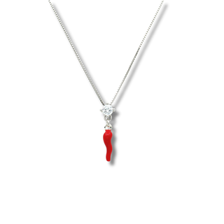 Sterling Silver Necklace - Horn Chain & Solitaire Zircons | Vabbe