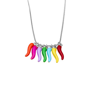 Steel Necklace – Snake Chain & Multicolored Horns | Estate
