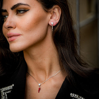 Silver Necklace – Horn & Solitaire Zircon Double Pendant Chain | L'Iconica