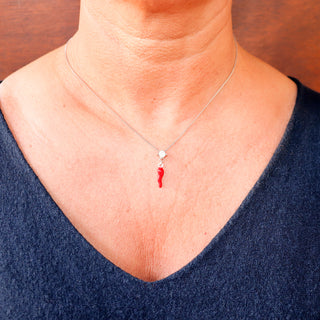 Sterling Silver Necklace - Horn Chain & Solitaire Zircons | Vabbe