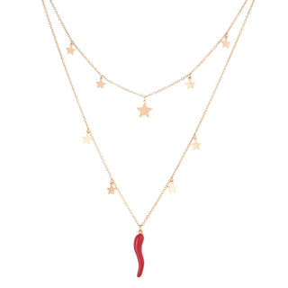 Collier en Acier – Chaîne Double Rangs Corne & Étoile | Fortuna
