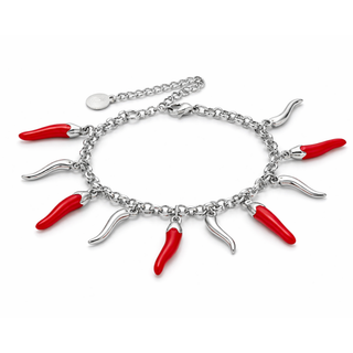 Steel Bracelet – Chain & Red and Steel Horns | L'Iconica