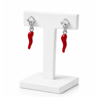 Sterling Silver Earrings - Solitaire Zircon & Horn | Vabbe