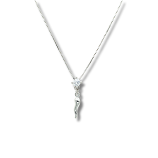 Sterling Silver Necklace - Horn Chain & Solitaire Zircons | Vabbe
