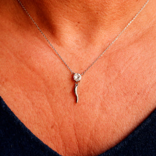 Silver Steel Chain Necklace – Horn & Solitaire Zircon | L'Iconica