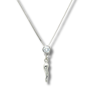 Silver Necklace – Horn & Solitaire Zircon Double Pendant Chain | L'Iconica