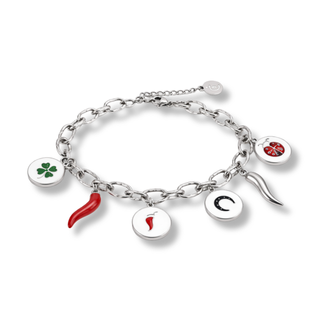 Bracelet Chaîne Maillon en Acier – Corne Rouge & Portafortuna Rond | Fortuna