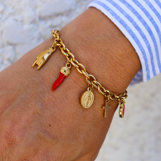 Steel Bracelet Corno Corona, Clover, Mano Cornuto, Cross, Ladybug I Fortuna