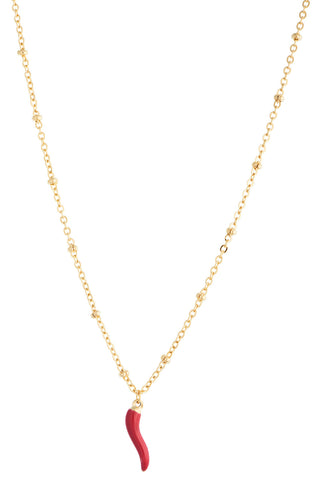 Steel Necklace – Beaded Chain & Horn Pendant | Eleganza