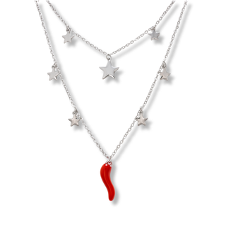Steel Necklace - Double-Layered Horn & Star Chain | Fortuna