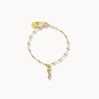 Gold-Plated Silver Bracelet – Beaded Chain & Horn Pendant | Eleganza