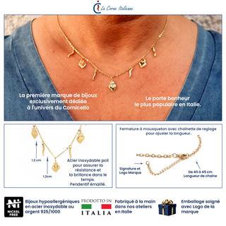 Collier Chaîne en Acier  – Corne & Cœur Sacré | Vabbe