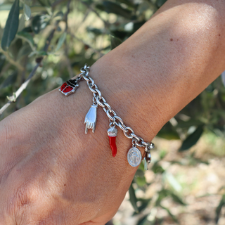 Steel Bracelet Corno Corona, Clover, Mano Cornuto, Cross, Ladybug I Fortuna