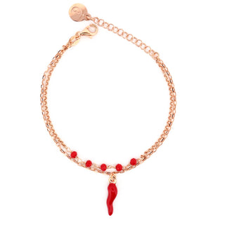 Fortuna Double-Row Chain Bracelet in Rose Silver, Silver Horn Crystal Beads