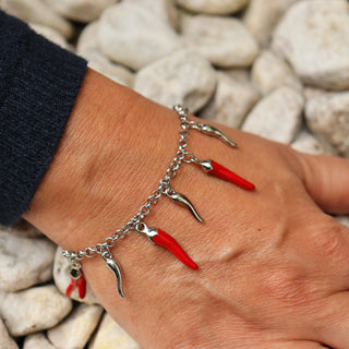 Steel Bracelet – Chain & Red and Steel Horns | L'Iconica