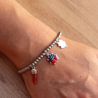 Stainless Steel Beaded Bracelet – Corona Horn, Ladybug & Clover | Fortuna