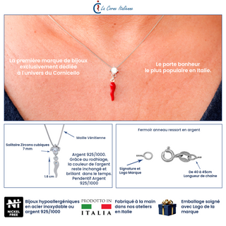 Sterling Silver Necklace - Horn Chain & Solitaire Zircons | Vabbe