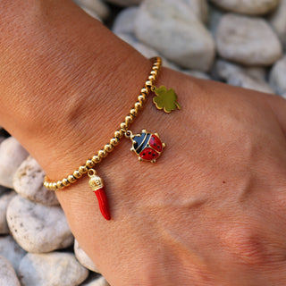Stainless Steel Beaded Bracelet – Corona Horn, Ladybug & Clover | Fortuna