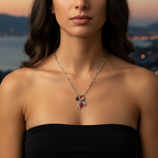 Steel Necklace – Horn Link Chain, Mano Cornuto & Sacred Heart | Vabbe