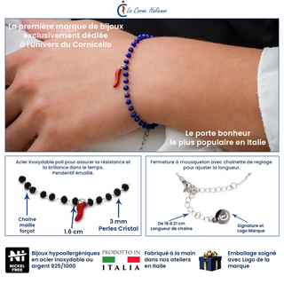 Bracelet Chaîne en Acier – Perles Cristallo & Corne | Eleganza