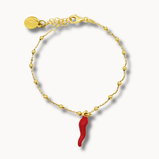 Gold-Plated Silver Bracelet – Beaded Chain & Horn Pendant | Eleganza