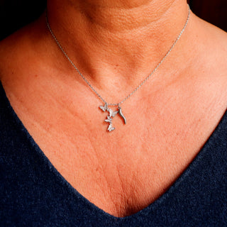 Silver Steel Chain Necklace – Horn & Zircon Butterflies | Estate