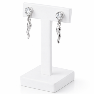 Sterling Silver Earrings – Horn & Solitaire Zircon Duo | L'Iconica