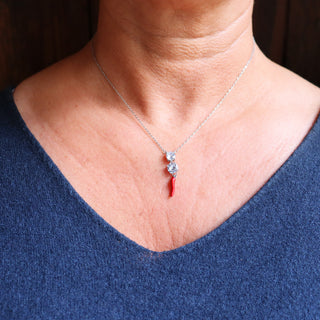 Silver Steel Chain Necklace – Horn & two Zircon Solitaires | L’Iconica