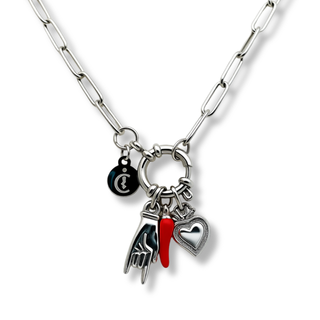 Steel Necklace – Horn Link Chain, Mano Cornuto & Sacred Heart | Vabbe
