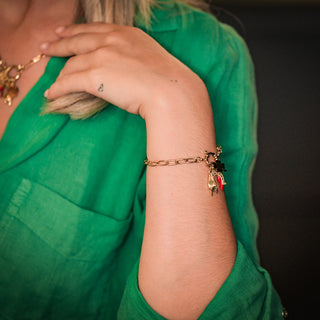 Steel Link Chain Bracelet, Horn, Mano Cornuto, Clover, Horseshoe | Vabbe