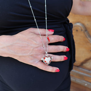 Amore Necklace with Beaded Chain, Heart Bola with Inlaid Zircons and Steel Horn