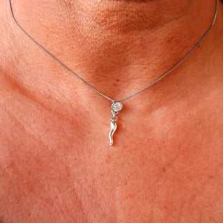 Silver Necklace – Horn & Solitaire Zircon Double Pendant Chain | L'Iconica