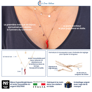 Collier en Acier – Chaîne Double Rangs Corne & Étoile | Fortuna